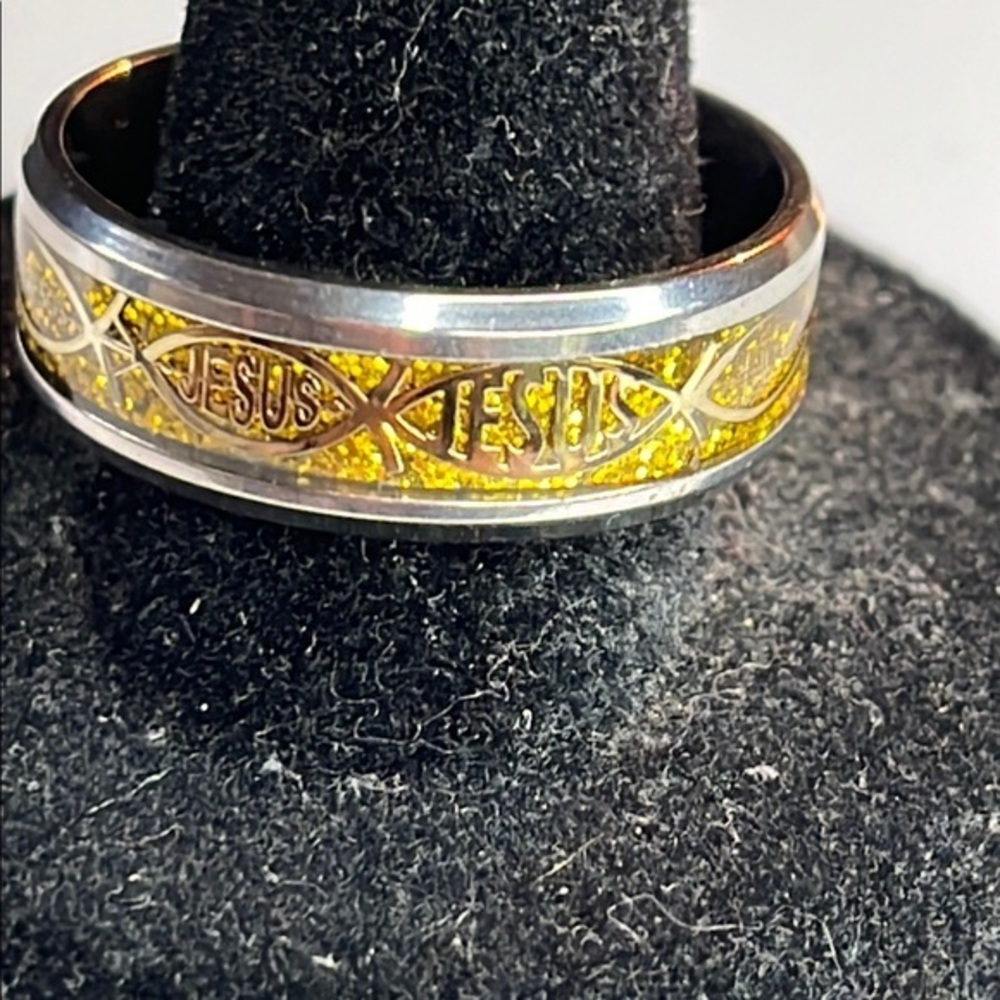 Gold and Silver Jesus Ring Size 11.5